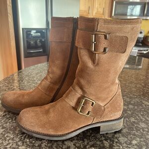 Paul Green Brown Suede Suri‎ Buckle Moto Boots Zip Pull On